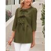imagePRETTYGARDEN Womens Babydoll Tops 2025 Spring Trendy 34 Length Puff Sleeve Bow Tie Front Cute Peplum Blouses ShirtsArmy Green