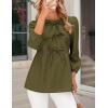 imagePRETTYGARDEN Womens Babydoll Tops 2025 Spring Trendy 34 Length Puff Sleeve Bow Tie Front Cute Peplum Blouses ShirtsArmy Green