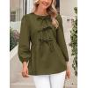 imagePRETTYGARDEN Womens Babydoll Tops 2025 Spring Trendy 34 Length Puff Sleeve Bow Tie Front Cute Peplum Blouses ShirtsArmy Green