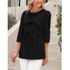 imagePRETTYGARDEN Womens Babydoll Tops 2025 Spring Trendy 34 Length Puff Sleeve Bow Tie Front Cute Peplum Blouses ShirtsBlack