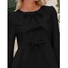 imagePRETTYGARDEN Womens Babydoll Tops 2025 Spring Trendy 34 Length Puff Sleeve Bow Tie Front Cute Peplum Blouses ShirtsBlack