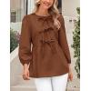 imagePRETTYGARDEN Womens Babydoll Tops 2025 Spring Trendy 34 Length Puff Sleeve Bow Tie Front Cute Peplum Blouses ShirtsBrown
