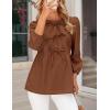 imagePRETTYGARDEN Womens Babydoll Tops 2025 Spring Trendy 34 Length Puff Sleeve Bow Tie Front Cute Peplum Blouses ShirtsBrown