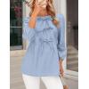 imagePRETTYGARDEN Womens Babydoll Tops 2025 Spring Trendy 34 Length Puff Sleeve Bow Tie Front Cute Peplum Blouses ShirtsLight Blue