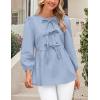 imagePRETTYGARDEN Womens Babydoll Tops 2025 Spring Trendy 34 Length Puff Sleeve Bow Tie Front Cute Peplum Blouses ShirtsLight Blue