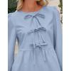 imagePRETTYGARDEN Womens Babydoll Tops 2025 Spring Trendy 34 Length Puff Sleeve Bow Tie Front Cute Peplum Blouses ShirtsLight Blue