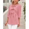imagePRETTYGARDEN Womens Babydoll Tops 2025 Spring Trendy 34 Length Puff Sleeve Bow Tie Front Cute Peplum Blouses ShirtsPink