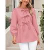 imagePRETTYGARDEN Womens Babydoll Tops 2025 Spring Trendy 34 Length Puff Sleeve Bow Tie Front Cute Peplum Blouses ShirtsPink
