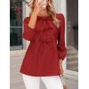 imagePRETTYGARDEN Womens Babydoll Tops 2025 Spring Trendy 34 Length Puff Sleeve Bow Tie Front Cute Peplum Blouses ShirtsRed