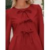 imagePRETTYGARDEN Womens Babydoll Tops 2025 Spring Trendy 34 Length Puff Sleeve Bow Tie Front Cute Peplum Blouses ShirtsRed