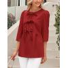imagePRETTYGARDEN Womens Babydoll Tops 2025 Spring Trendy 34 Length Puff Sleeve Bow Tie Front Cute Peplum Blouses ShirtsRed
