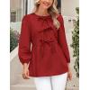 imagePRETTYGARDEN Womens Babydoll Tops 2025 Spring Trendy 34 Length Puff Sleeve Bow Tie Front Cute Peplum Blouses ShirtsRed