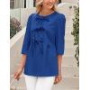 imagePRETTYGARDEN Womens Babydoll Tops 2025 Spring Trendy 34 Length Puff Sleeve Bow Tie Front Cute Peplum Blouses ShirtsRoyal Blue