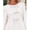 imagePRETTYGARDEN Womens Babydoll Tops 2025 Spring Trendy 34 Length Puff Sleeve Bow Tie Front Cute Peplum Blouses ShirtsWhite