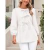 imagePRETTYGARDEN Womens Babydoll Tops 2025 Spring Trendy 34 Length Puff Sleeve Bow Tie Front Cute Peplum Blouses ShirtsWhite