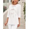 imagePRETTYGARDEN Womens Babydoll Tops 2025 Spring Trendy 34 Length Puff Sleeve Bow Tie Front Cute Peplum Blouses ShirtsWhite