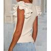 imagePRETTYGARDEN Womens Ruffle Short Sleeve Shirts 2025 Summer Casual Basic Tee Cute Fitted Crew Neck Fashion Tops ClothesBeige