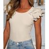 imagePRETTYGARDEN Womens Ruffle Short Sleeve Shirts 2025 Summer Casual Basic Tee Cute Fitted Crew Neck Fashion Tops ClothesBeige