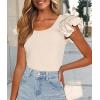 imagePRETTYGARDEN Womens Ruffle Short Sleeve Shirts 2025 Summer Casual Basic Tee Cute Fitted Crew Neck Fashion Tops ClothesBeige