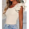imagePRETTYGARDEN Womens Ruffle Short Sleeve Shirts 2025 Summer Casual Basic Tee Cute Fitted Crew Neck Fashion Tops ClothesBeige