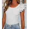 imagePRETTYGARDEN Womens Ruffle Short Sleeve Shirts 2025 Summer Casual Basic Tee Cute Fitted Crew Neck Fashion Tops ClothesBeige White