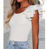 imagePRETTYGARDEN Womens Ruffle Short Sleeve Shirts 2025 Summer Casual Basic Tee Cute Fitted Crew Neck Fashion Tops ClothesBeige White