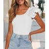 imagePRETTYGARDEN Womens Ruffle Short Sleeve Shirts 2025 Summer Casual Basic Tee Cute Fitted Crew Neck Fashion Tops ClothesBeige White