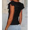 imagePRETTYGARDEN Womens Ruffle Short Sleeve Shirts 2025 Summer Casual Basic Tee Cute Fitted Crew Neck Fashion Tops ClothesBlack