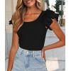 imagePRETTYGARDEN Womens Ruffle Short Sleeve Shirts 2025 Summer Casual Basic Tee Cute Fitted Crew Neck Fashion Tops ClothesBlack
