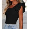 imagePRETTYGARDEN Womens Ruffle Short Sleeve Shirts 2025 Summer Casual Basic Tee Cute Fitted Crew Neck Fashion Tops ClothesBlack