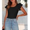 imagePRETTYGARDEN Womens Ruffle Short Sleeve Shirts 2025 Summer Casual Basic Tee Cute Fitted Crew Neck Fashion Tops ClothesBlack
