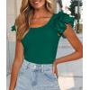 imagePRETTYGARDEN Womens Ruffle Short Sleeve Shirts 2025 Summer Casual Basic Tee Cute Fitted Crew Neck Fashion Tops ClothesDark Green