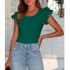 imagePRETTYGARDEN Womens Ruffle Short Sleeve Shirts 2025 Summer Casual Basic Tee Cute Fitted Crew Neck Fashion Tops ClothesDark Green