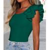 imagePRETTYGARDEN Womens Ruffle Short Sleeve Shirts 2025 Summer Casual Basic Tee Cute Fitted Crew Neck Fashion Tops ClothesDark Green