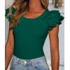 imagePRETTYGARDEN Womens Ruffle Short Sleeve Shirts 2025 Summer Casual Basic Tee Cute Fitted Crew Neck Fashion Tops ClothesDark Green