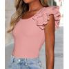 imagePRETTYGARDEN Womens Ruffle Short Sleeve Shirts 2025 Summer Casual Basic Tee Cute Fitted Crew Neck Fashion Tops ClothesDusty Pink
