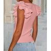 imagePRETTYGARDEN Womens Ruffle Short Sleeve Shirts 2025 Summer Casual Basic Tee Cute Fitted Crew Neck Fashion Tops ClothesDusty Pink