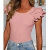 imagePRETTYGARDEN Womens Ruffle Short Sleeve Shirts 2025 Summer Casual Basic Tee Cute Fitted Crew Neck Fashion Tops ClothesDusty Pink