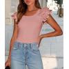 imagePRETTYGARDEN Womens Ruffle Short Sleeve Shirts 2025 Summer Casual Basic Tee Cute Fitted Crew Neck Fashion Tops ClothesDusty Pink