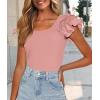 imagePRETTYGARDEN Womens Ruffle Short Sleeve Shirts 2025 Summer Casual Basic Tee Cute Fitted Crew Neck Fashion Tops ClothesDusty Pink