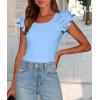 imagePRETTYGARDEN Womens Ruffle Short Sleeve Shirts 2025 Summer Casual Basic Tee Cute Fitted Crew Neck Fashion Tops ClothesLight Blue