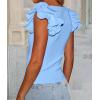 imagePRETTYGARDEN Womens Ruffle Short Sleeve Shirts 2025 Summer Casual Basic Tee Cute Fitted Crew Neck Fashion Tops ClothesLight Blue