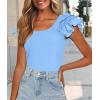 imagePRETTYGARDEN Womens Ruffle Short Sleeve Shirts 2025 Summer Casual Basic Tee Cute Fitted Crew Neck Fashion Tops ClothesLight Blue