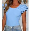 imagePRETTYGARDEN Womens Ruffle Short Sleeve Shirts 2025 Summer Casual Basic Tee Cute Fitted Crew Neck Fashion Tops ClothesLight Blue