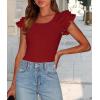 imagePRETTYGARDEN Womens Ruffle Short Sleeve Shirts 2025 Summer Casual Basic Tee Cute Fitted Crew Neck Fashion Tops ClothesRust Red