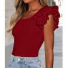 imagePRETTYGARDEN Womens Ruffle Short Sleeve Shirts 2025 Summer Casual Basic Tee Cute Fitted Crew Neck Fashion Tops ClothesRust Red