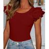 imagePRETTYGARDEN Womens Ruffle Short Sleeve Shirts 2025 Summer Casual Basic Tee Cute Fitted Crew Neck Fashion Tops ClothesRust Red