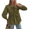 imagePRETTYGARDEN Womens Babydoll Tops 2025 Spring Trendy 34 Length Puff Sleeve Bow Tie Front Cute Peplum Blouses ShirtsArmy Green