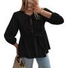 imagePRETTYGARDEN Womens Babydoll Tops 2025 Spring Trendy 34 Length Puff Sleeve Bow Tie Front Cute Peplum Blouses ShirtsBlack