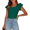 imagePRETTYGARDEN Womens Ruffle Short Sleeve Shirts 2025 Summer Casual Basic Tee Cute Fitted Crew Neck Fashion Tops ClothesDark Green